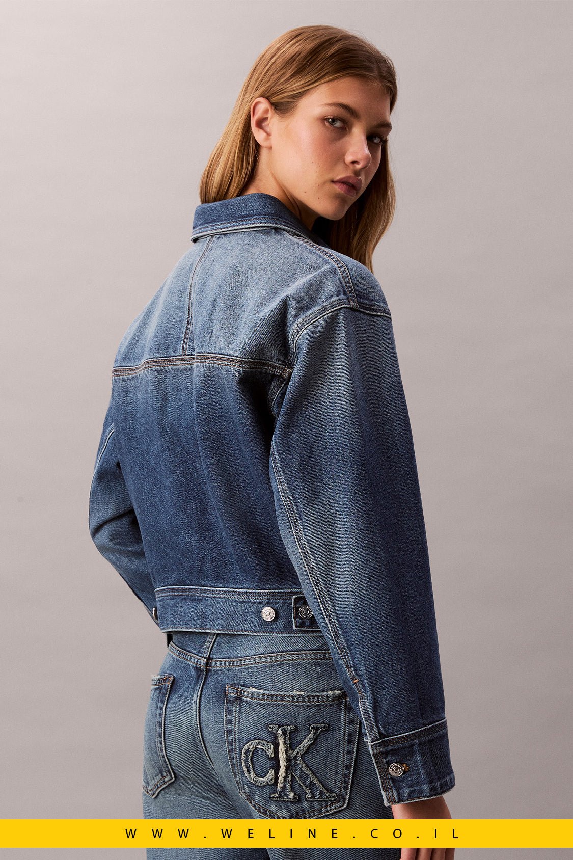 ג’קט ג’ינס נשים Denim Workwear Jacket – Calvin Klein | צבע CK Sanded Blue - WELINE.CO.IL