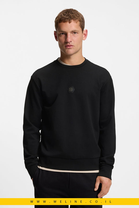 סווטשירט כותנה משולבת עם מונוגרמת Double B – שחור | BOSS - WELINE.CO.IL