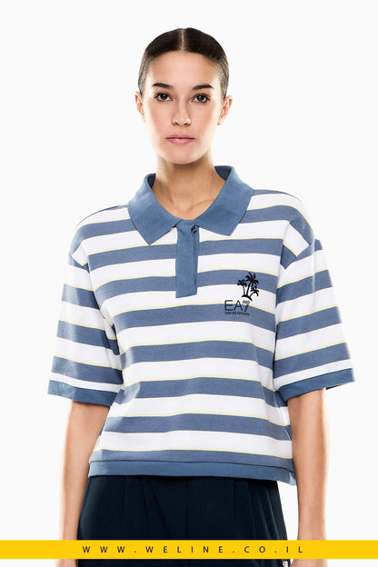 חולצת פולו נשים EA7 Emporio Armani Jersey – צבע תכלת - WELINE.CO.IL