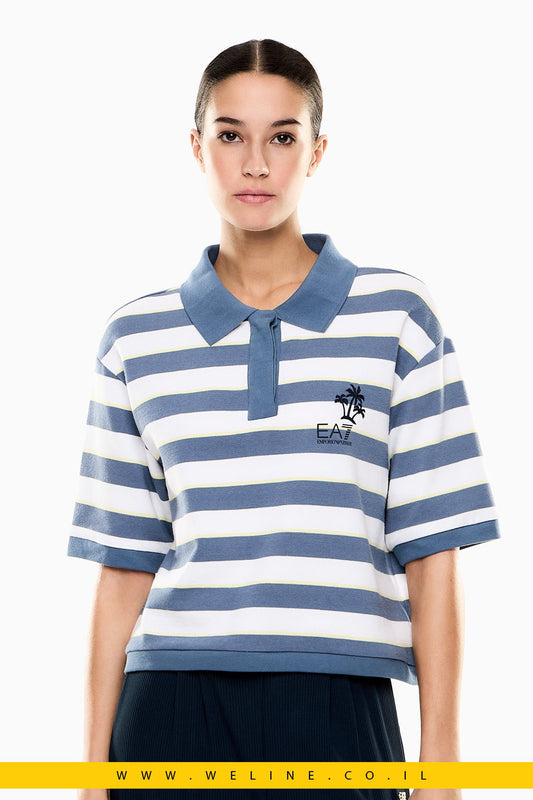 חולצת פולו נשים EA7 Emporio Armani Jersey – צבע תכלת - WELINE.CO.IL