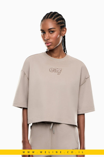 חולצת טי נשים EA7 Emporio Armani Logo Series – צבע בז' - WELINE.CO.IL