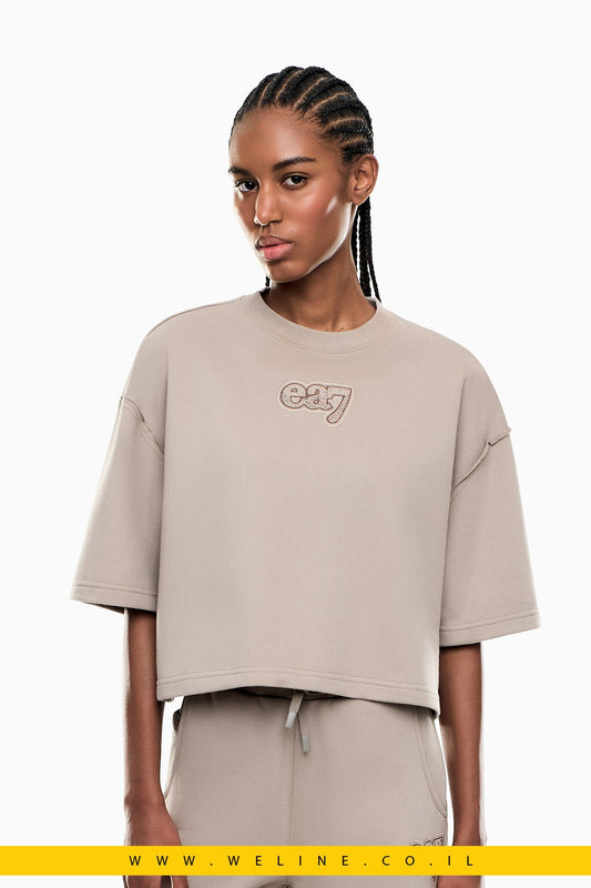 חולצת טי נשים EA7 Emporio Armani Logo Series – צבע בז' - WELINE.CO.IL