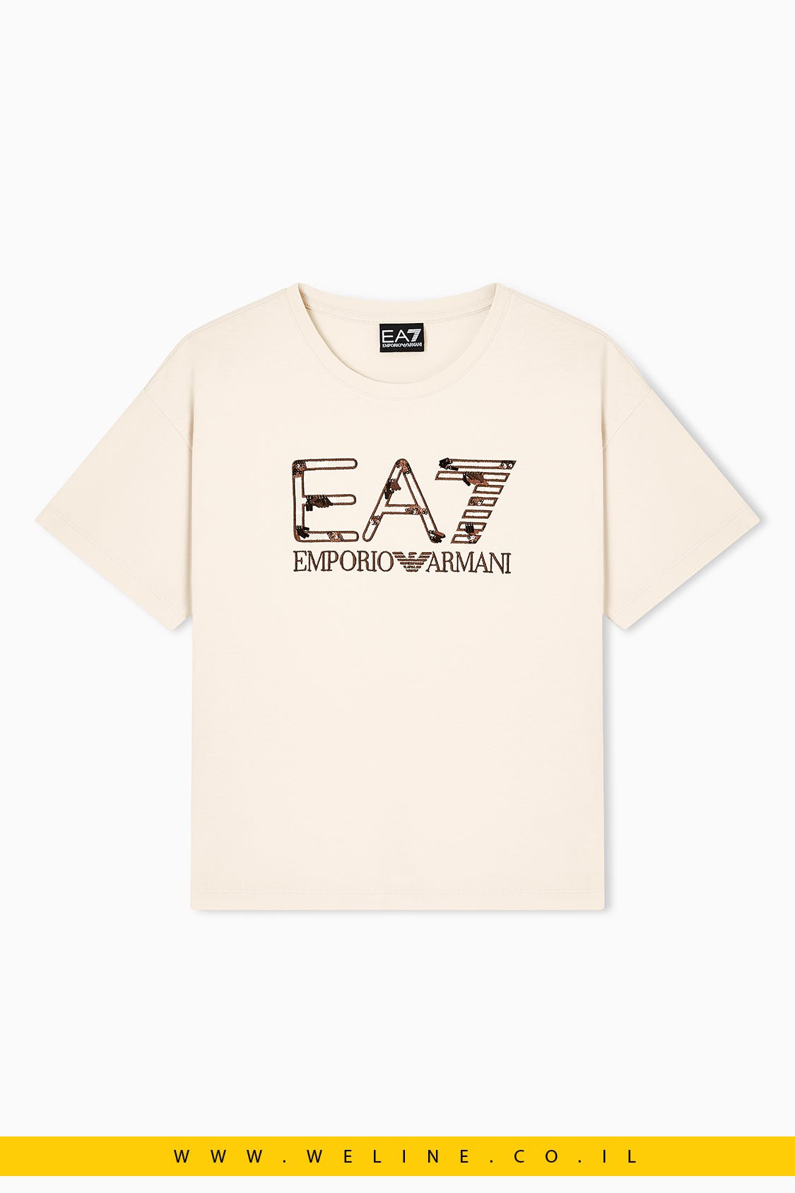 חולצת טי נשים EA7 Emporio Armani Logo Series – צבע בז' - WELINE.CO.IL