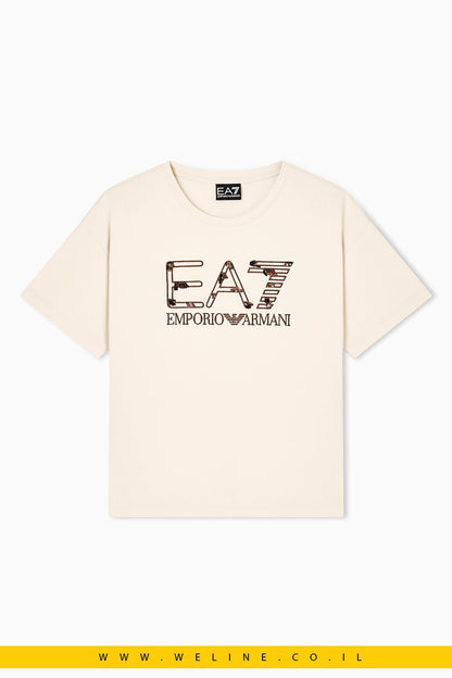 חולצת טי נשים EA7 Emporio Armani Logo Series – צבע בז' - WELINE.CO.IL