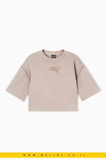 חולצת טי נשים EA7 Emporio Armani Logo Series – צבע בז' - WELINE.CO.IL