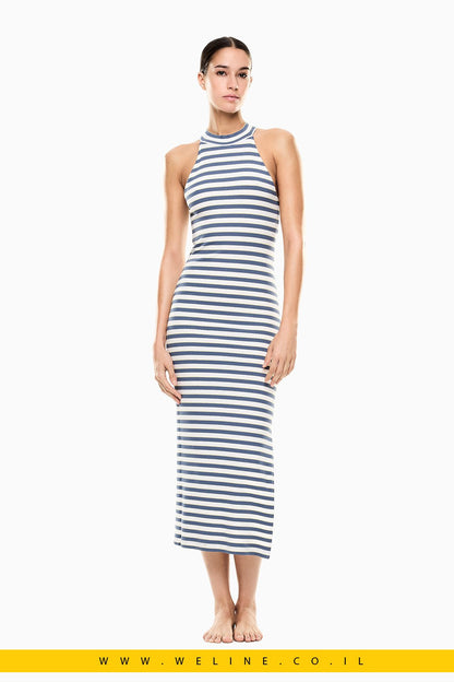 שמלת נשים EA7 Emporio Armani Ribbed Stretch Viscose – צבע תכלת - WELINE.CO.IL