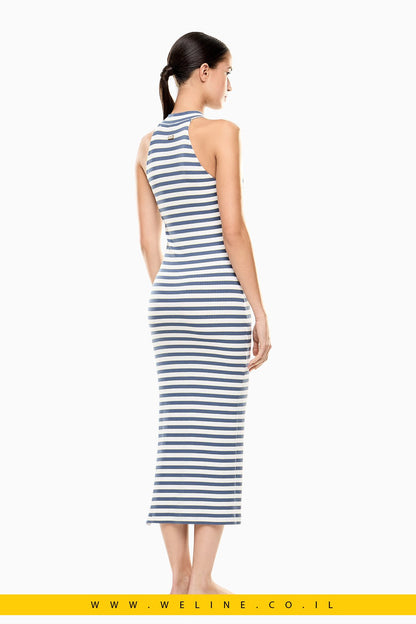 שמלת נשים EA7 Emporio Armani Ribbed Stretch Viscose – צבע תכלת - WELINE.CO.IL