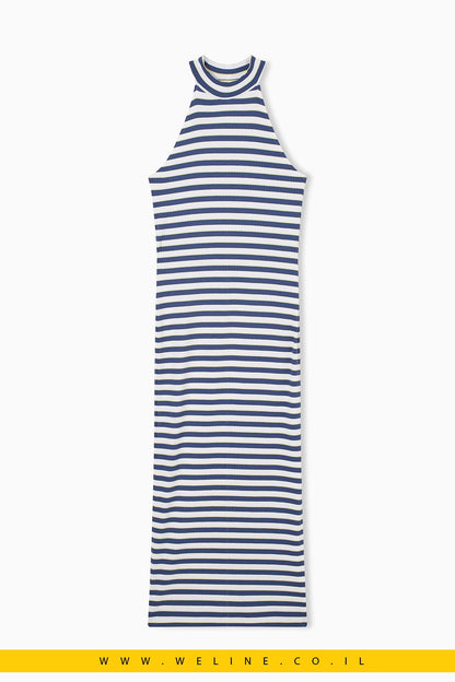 שמלת נשים EA7 Emporio Armani Ribbed Stretch Viscose – צבע תכלת - WELINE.CO.IL