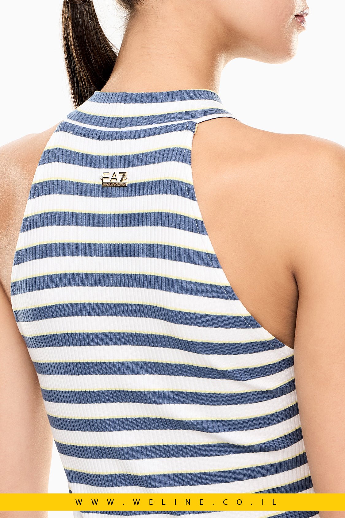 שמלת נשים EA7 Emporio Armani Ribbed Stretch Viscose – צבע תכלת - WELINE.CO.IL