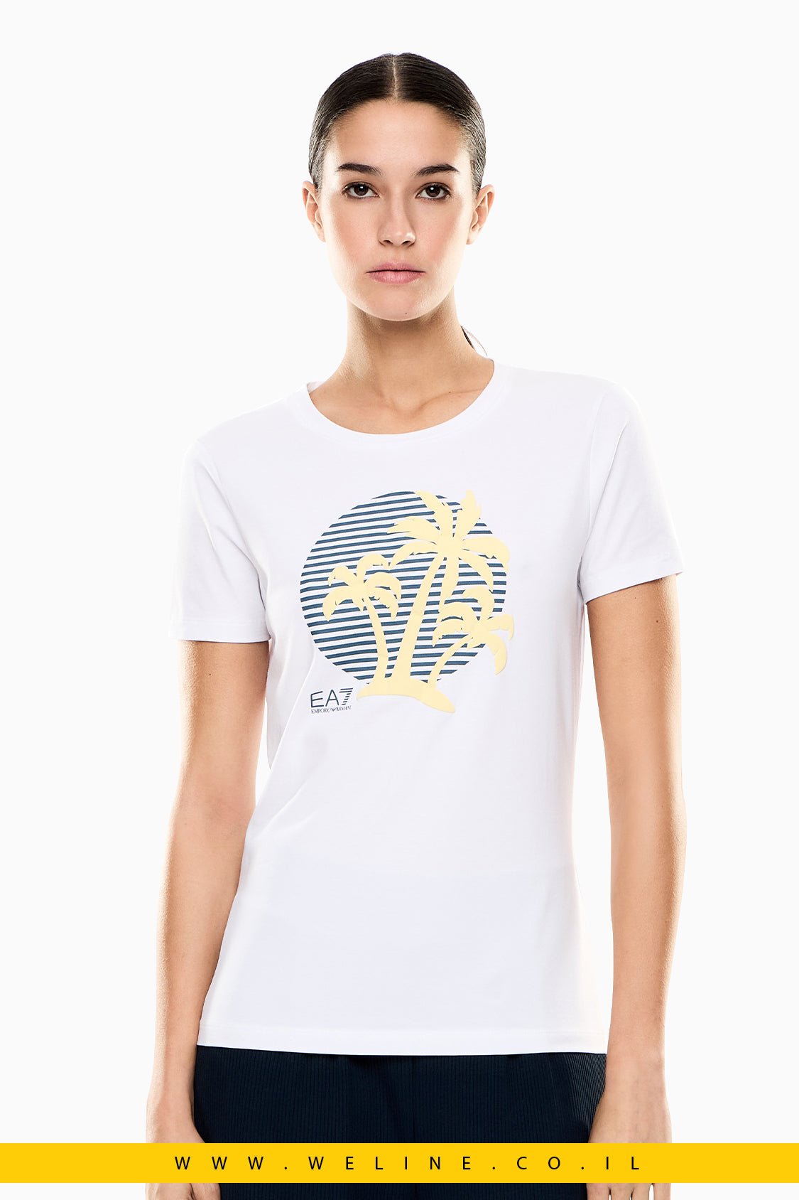 חולצת טי נשים EA7 Emporio Armani Stretch Jersey – צווארון עגול - WELINE.CO.IL