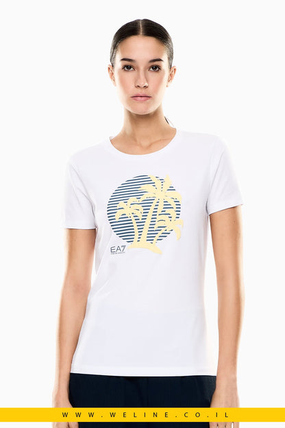 חולצת טי נשים EA7 Emporio Armani Stretch Jersey – צווארון עגול - WELINE.CO.IL