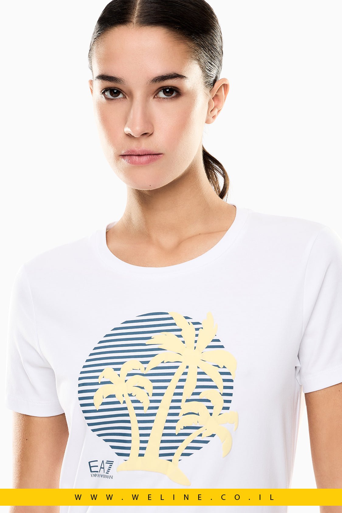 חולצת טי נשים EA7 Emporio Armani Stretch Jersey – צווארון עגול - WELINE.CO.IL
