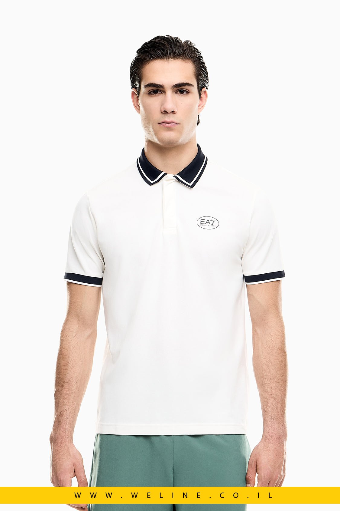 חולצת פולו EA7 Emporio Armani Tennis Club Stretch Cotton Piqué – לוגו קונטרסטי - WELINE.CO.IL