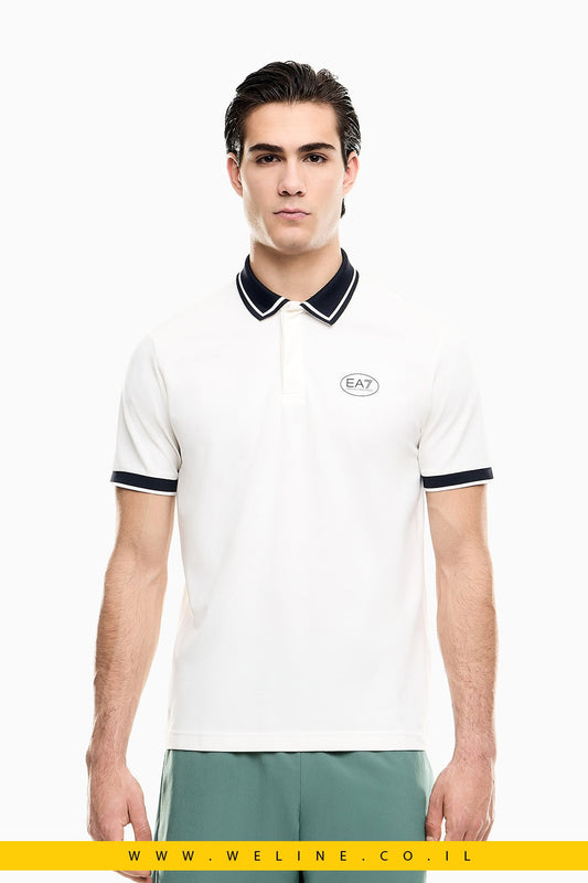חולצת פולו EA7 Emporio Armani Tennis Club Stretch Cotton Piqué – לוגו קונטרסטי - WELINE.CO.IL