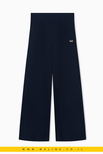 מכנסיים נשים EA7 Emporio Armani Wide Leg Jersey – צבע כחול כהה - WELINE.CO.IL