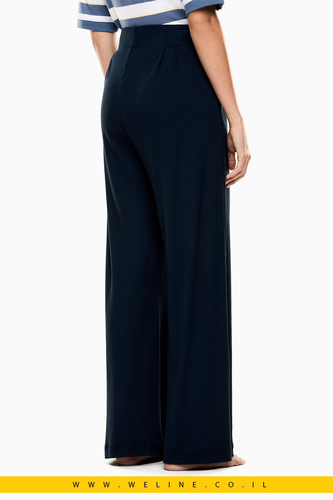 מכנסיים נשים EA7 Emporio Armani Wide Leg Jersey – צבע כחול כהה - WELINE.CO.IL