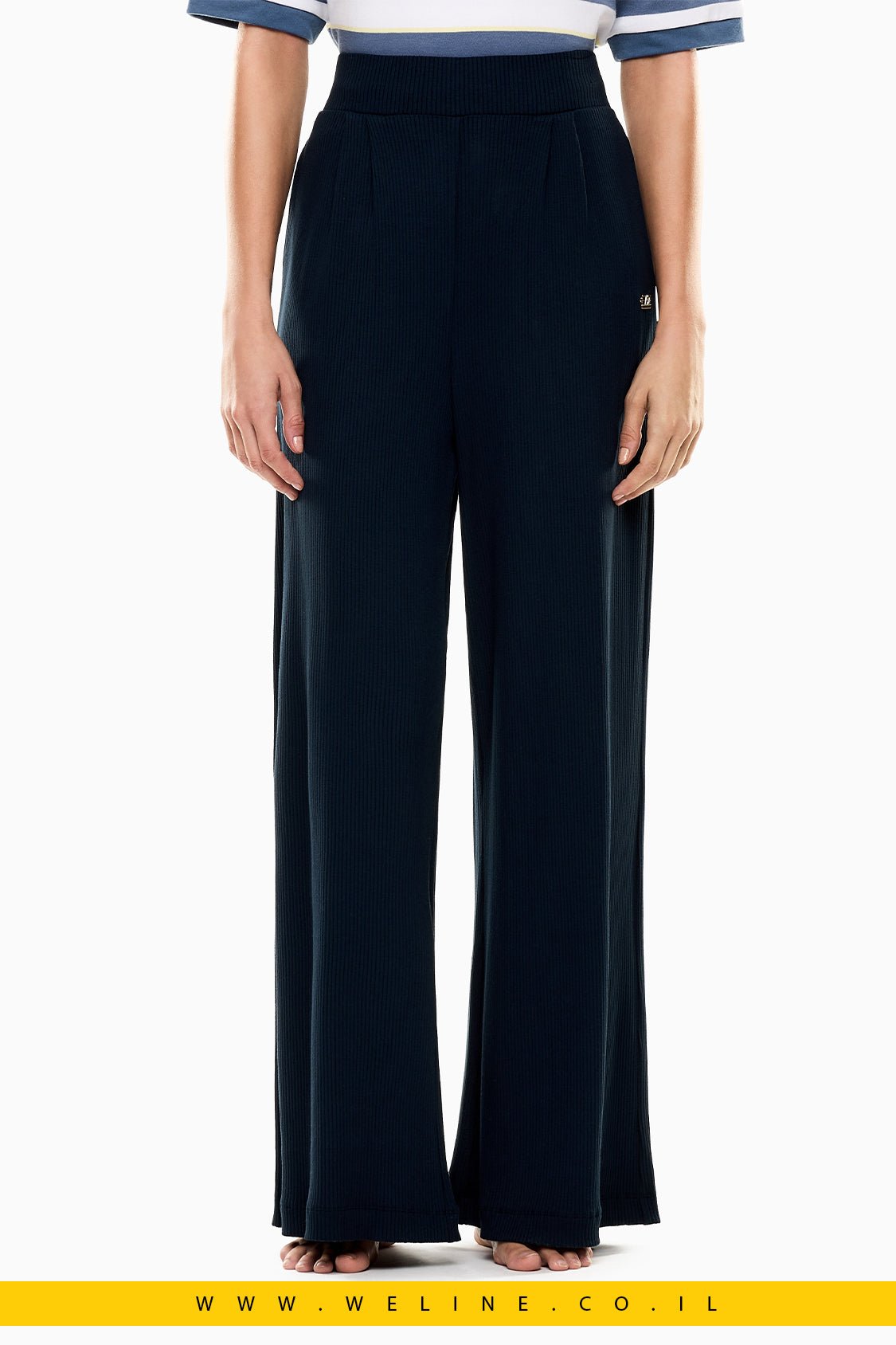 מכנסיים נשים EA7 Emporio Armani Wide Leg Jersey – צבע כחול כהה - WELINE.CO.IL