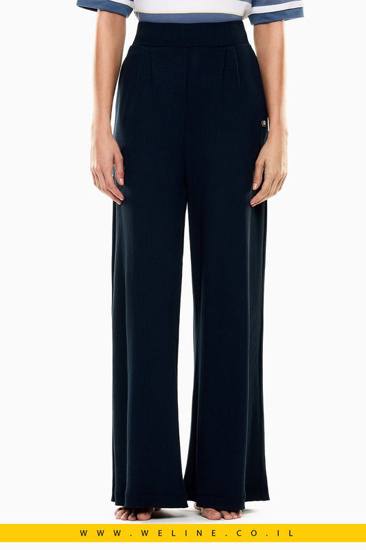מכנסיים נשים EA7 Emporio Armani Wide Leg Jersey – צבע כחול כהה - WELINE.CO.IL