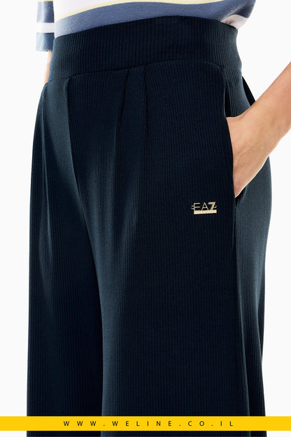 מכנסיים נשים EA7 Emporio Armani Wide Leg Jersey – צבע כחול כהה - WELINE.CO.IL