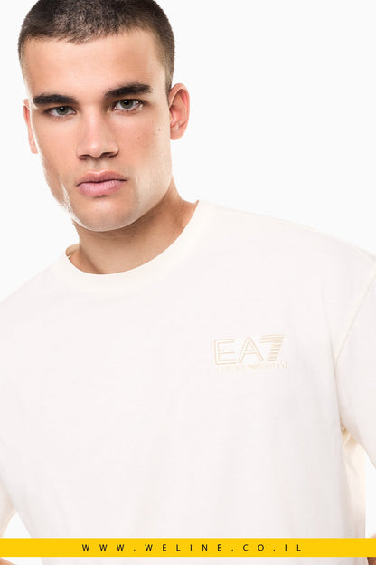 חולצת טי גברים EA7 Graphic Series Cotton Jersey – צבע לבן - WELINE.CO.IL