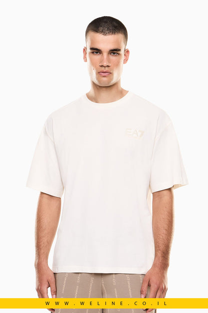 חולצת טי גברים EA7 Graphic Series Cotton Jersey – צבע לבן - WELINE.CO.IL
