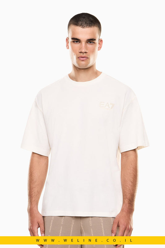 חולצת טי גברים EA7 Graphic Series Cotton Jersey – צבע לבן - WELINE.CO.IL