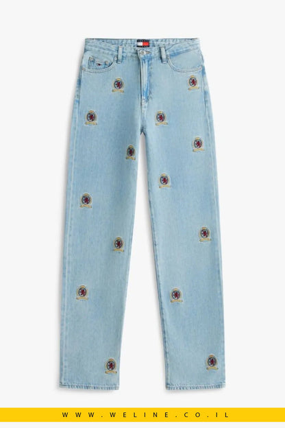 ג’ינס נשים Embroidery Mid Rise Slim Straight Leg – Tommy Jeans | צבע Denim Light - WELINE.CO.IL