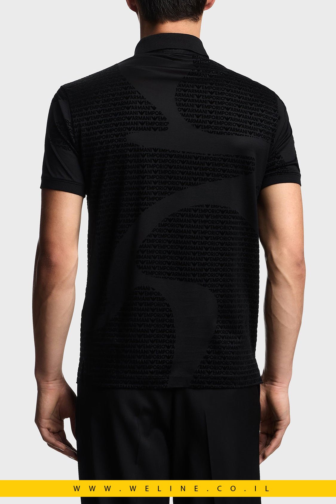 חולצת פולו גברים Emporio Armani All-Over Logo Regular Fit Polo Shirt – צבע שחור - WELINE.CO.IL