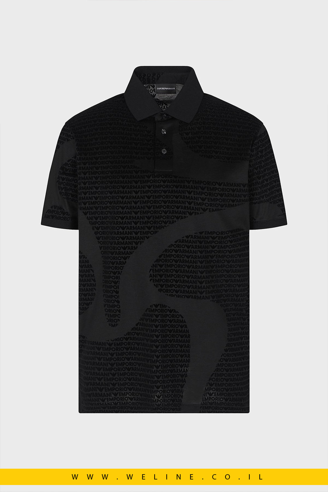 חולצת פולו גברים Emporio Armani All-Over Logo Regular Fit Polo Shirt – צבע שחור - WELINE.CO.IL
