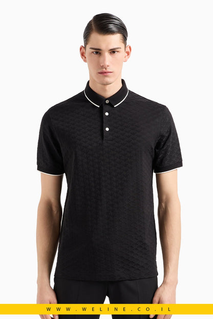 חולצת פולו גברים Emporio Armani Mercerised Jersey Polo Shirt – צבע שחור - WELINE.CO.IL
