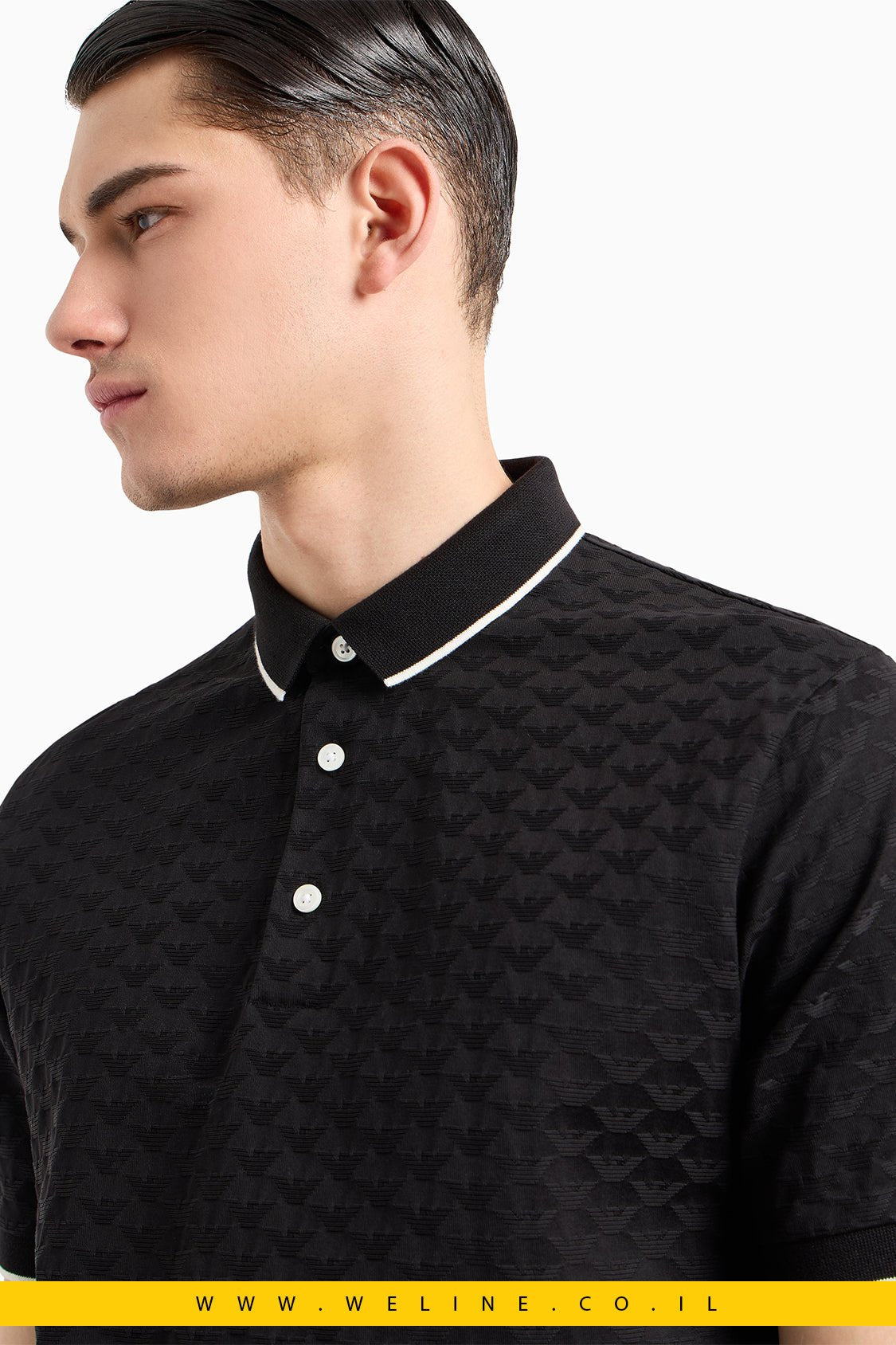 חולצת פולו גברים Emporio Armani Mercerised Jersey Polo Shirt – צבע שחור - WELINE.CO.IL