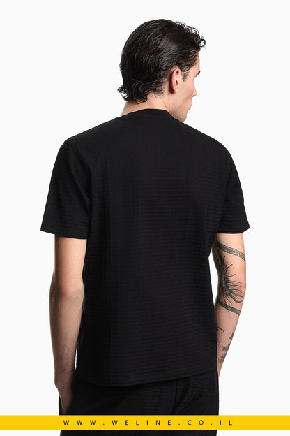 טי שירט ג'רזי מכותנה ג'קארד עם כיתוב Essential emporio-armani - WELINE.CO.IL
