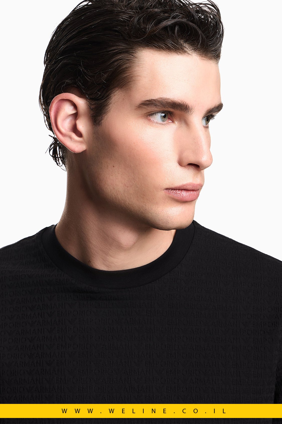 טי שירט ג'רזי מכותנה ג'קארד עם כיתוב Essential emporio-armani - WELINE.CO.IL