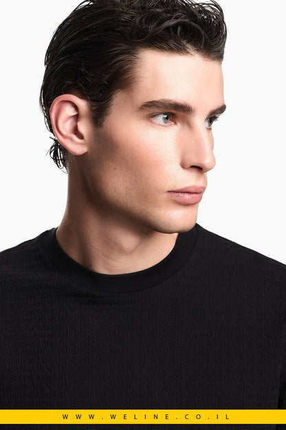 טי שירט ג'רזי מכותנה ג'קארד עם כיתוב Essential emporio-armani - WELINE.CO.IL