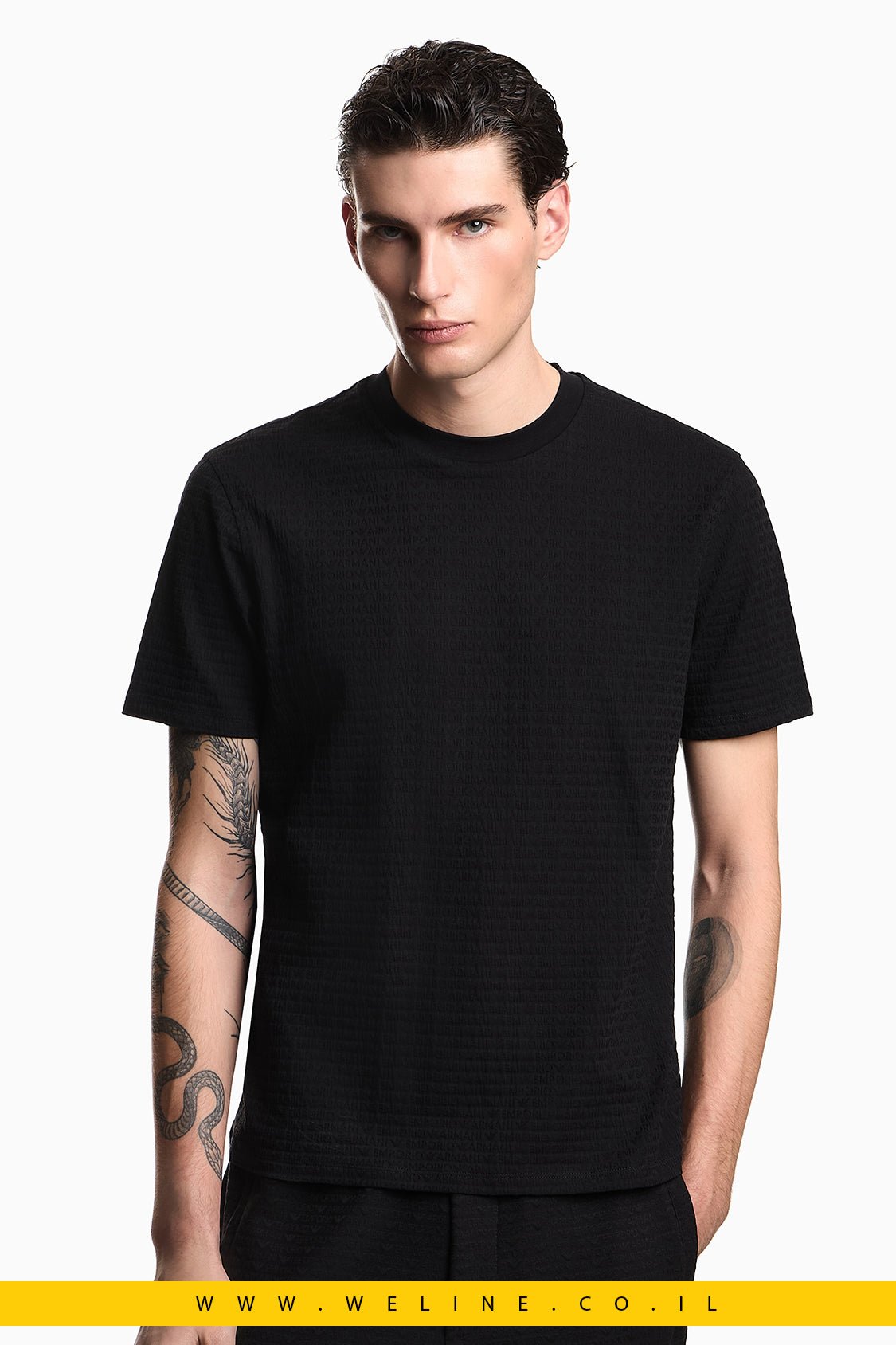 טי שירט ג'רזי מכותנה ג'קארד עם כיתוב Essential emporio-armani - WELINE.CO.IL