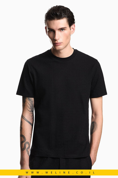 טי שירט ג'רזי מכותנה ג'קארד עם כיתוב Essential emporio-armani - WELINE.CO.IL