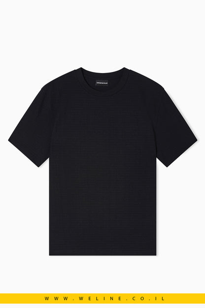 טי שירט ג'רזי מכותנה ג'קארד עם כיתוב Essential emporio-armani - WELINE.CO.IL
