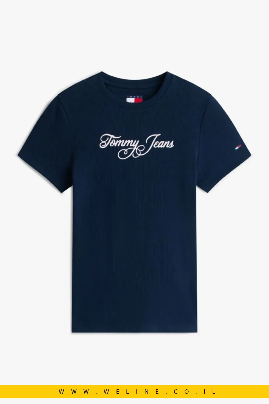 טי - שירט נשים Essential Ribbed Slim Fit – Tommy Jeans | צבע Dark Night Navy - WELINE.CO.IL