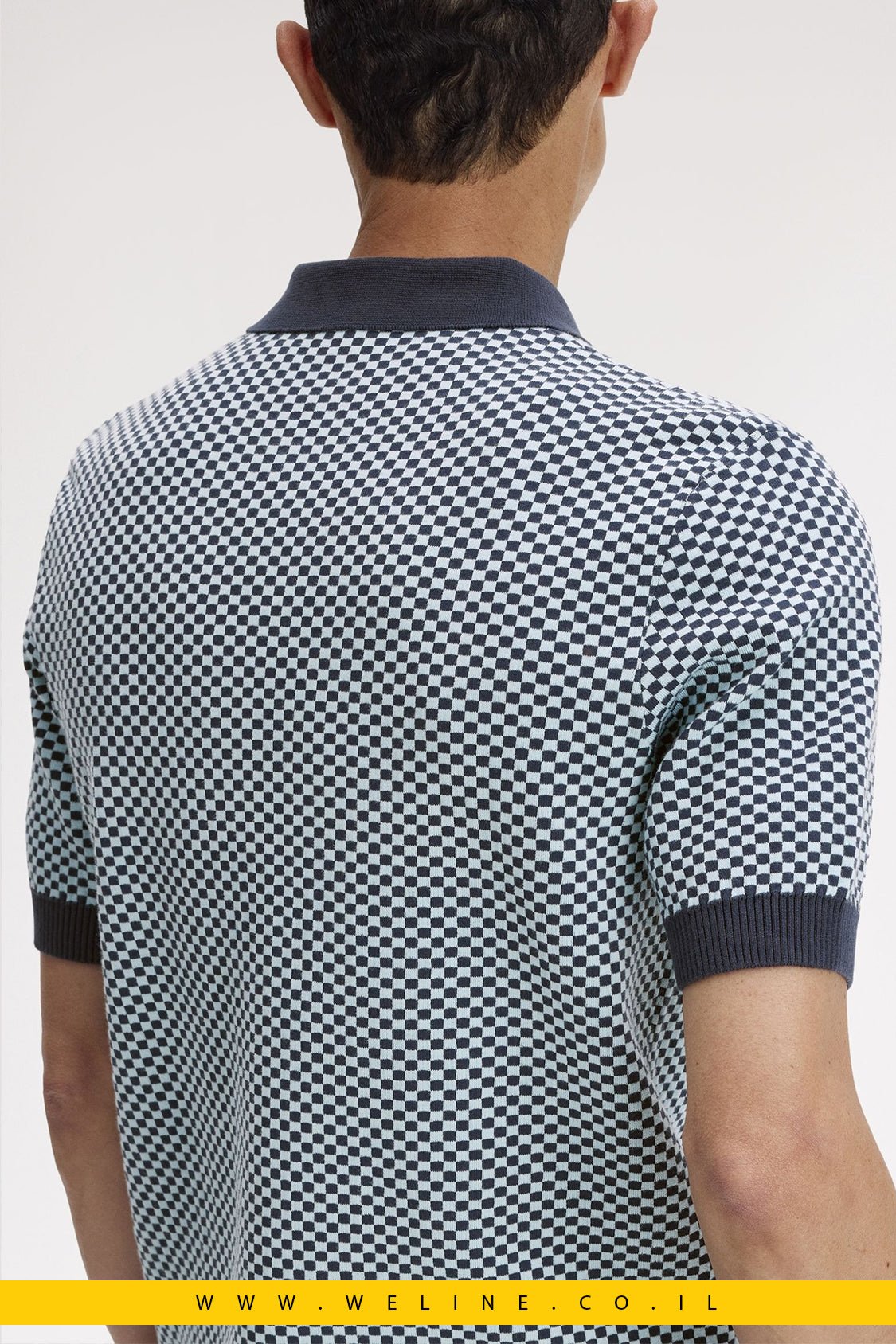 חולצת סריג גברים Fred Perry Chequerboard Knitted Shirt – צבע Dark Airforce - WELINE.CO.IL