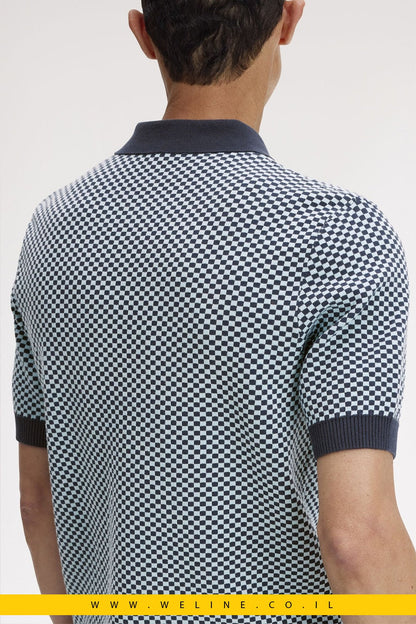 חולצת סריג גברים Fred Perry Chequerboard Knitted Shirt – צבע Dark Airforce - WELINE.CO.IL