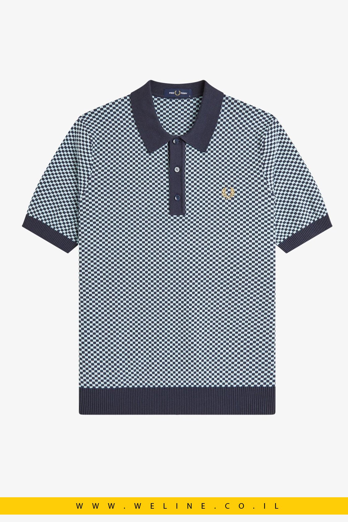 חולצת סריג גברים Fred Perry Chequerboard Knitted Shirt – צבע Dark Airforce - WELINE.CO.IL
