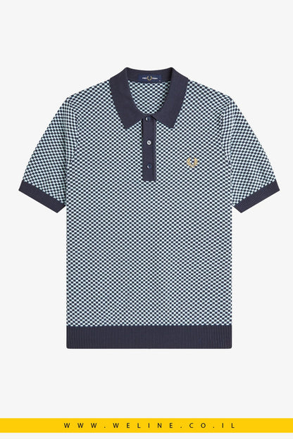 חולצת סריג גברים Fred Perry Chequerboard Knitted Shirt – צבע Dark Airforce - WELINE.CO.IL