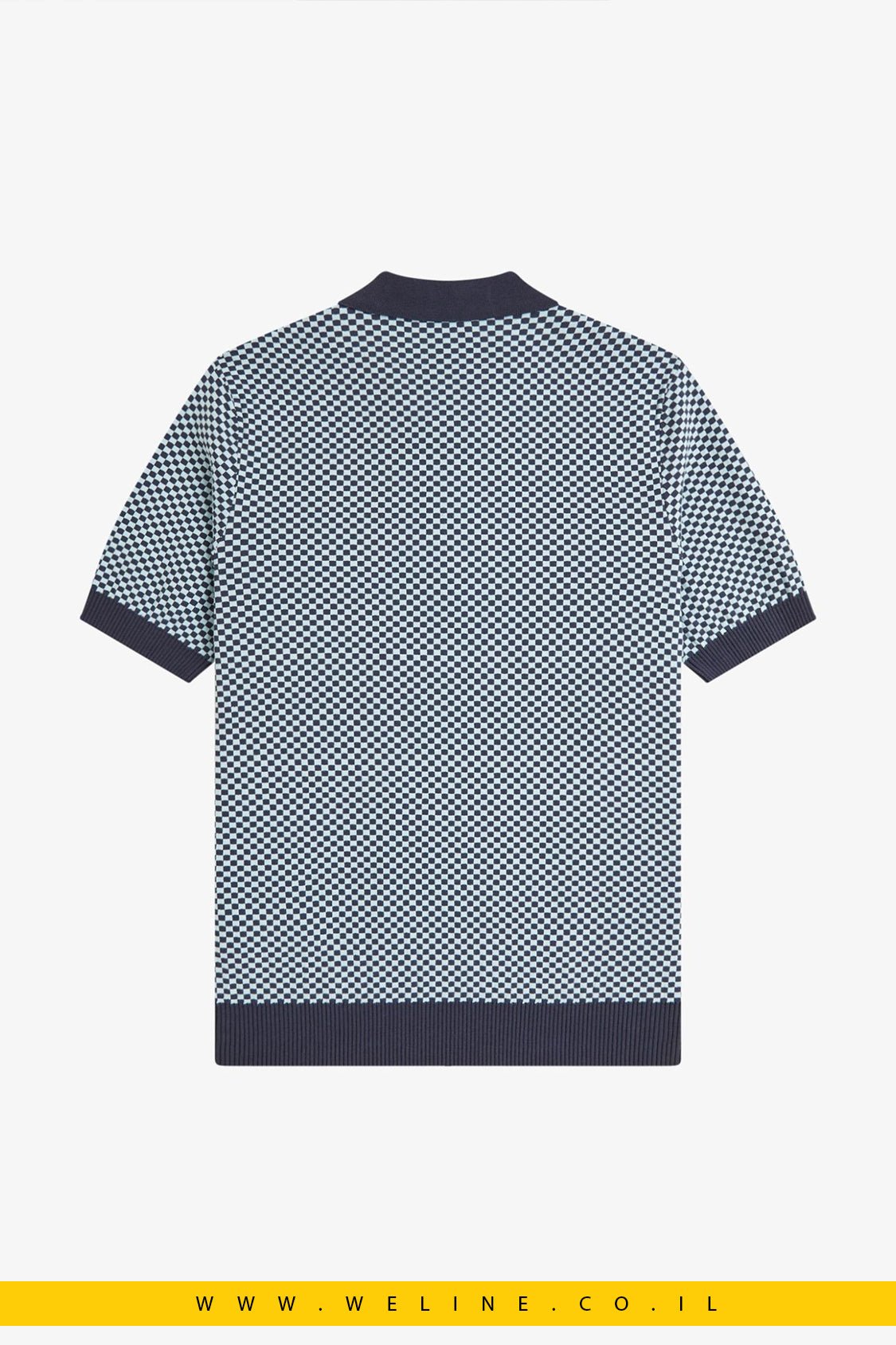 חולצת סריג גברים Fred Perry Chequerboard Knitted Shirt – צבע Dark Airforce - WELINE.CO.IL