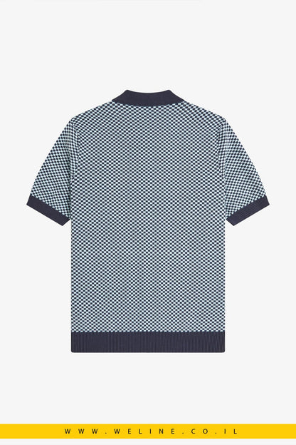 חולצת סריג גברים Fred Perry Chequerboard Knitted Shirt – צבע Dark Airforce - WELINE.CO.IL