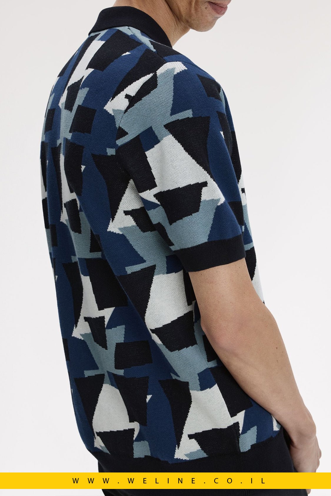 חולצת סריג גברים Fred Perry Fragment Jacquard Knit Shirt – צבע שחור - WELINE.CO.IL