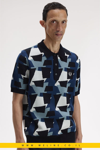 חולצת סריג גברים Fred Perry Fragment Jacquard Knit Shirt – צבע שחור - WELINE.CO.IL