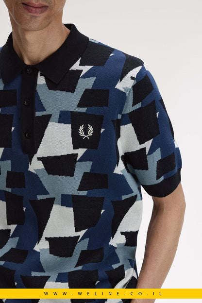 חולצת סריג גברים Fred Perry Fragment Jacquard Knit Shirt – צבע שחור - WELINE.CO.IL