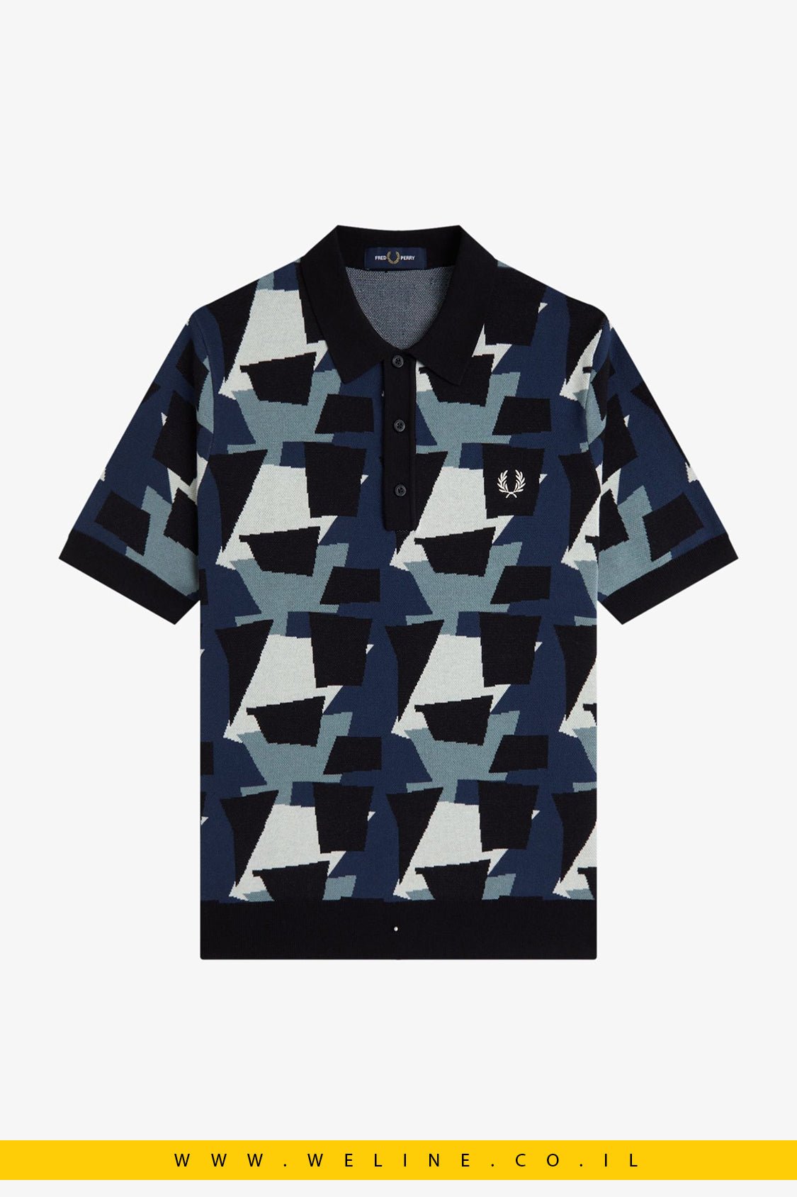 חולצת סריג גברים Fred Perry Fragment Jacquard Knit Shirt – צבע שחור - WELINE.CO.IL