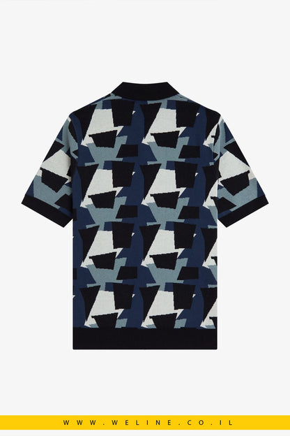 חולצת סריג גברים Fred Perry Fragment Jacquard Knit Shirt – צבע שחור - WELINE.CO.IL