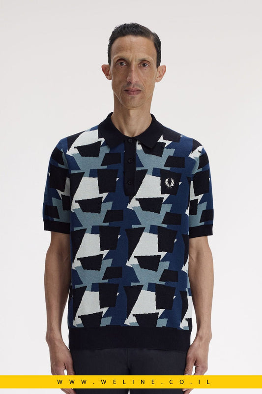 חולצת סריג גברים Fred Perry Fragment Jacquard Knit Shirt – צבע שחור - WELINE.CO.IL